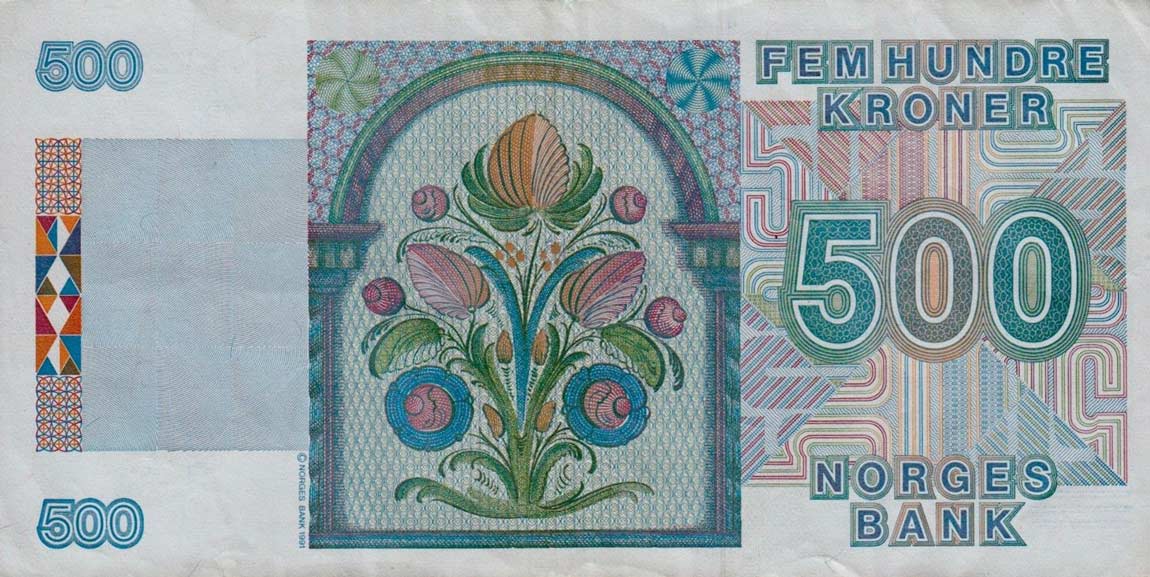 Back of Norway p44a: 500 Krone from 1991