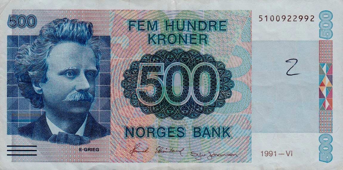 Front of Norway p44a: 500 Krone from 1991