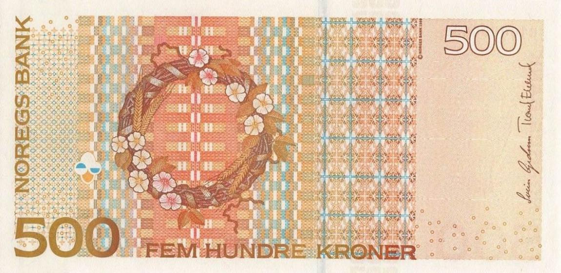 Back of Norway p51e: 500 Krone from 2008
