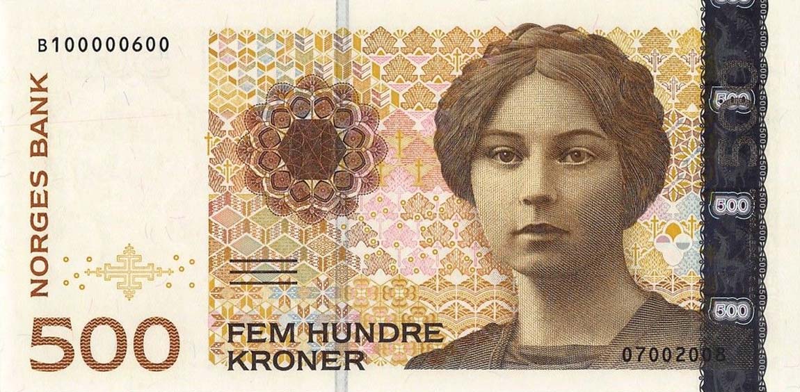 Front of Norway p51e: 500 Krone from 2008
