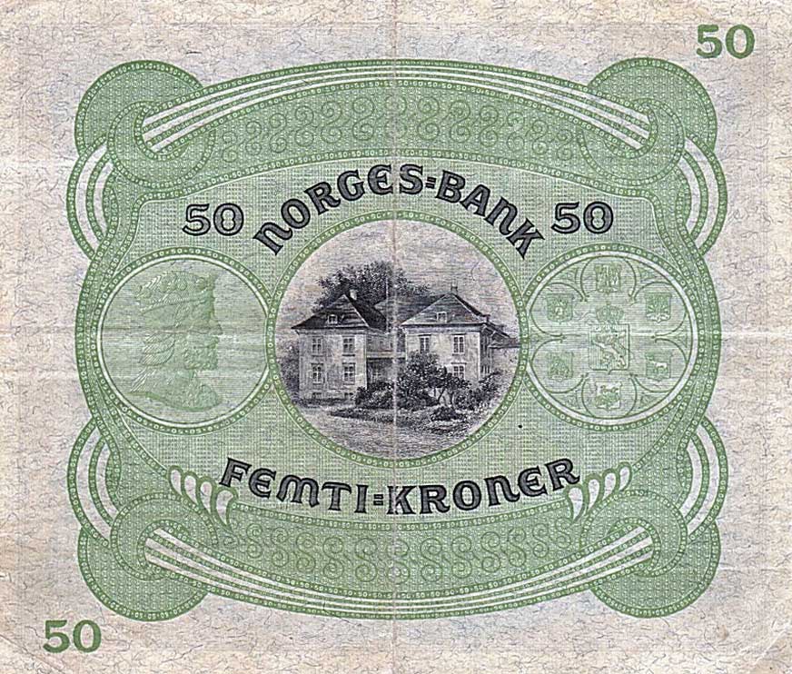 Back of Norway p9c2: 50 Kroner from 1929