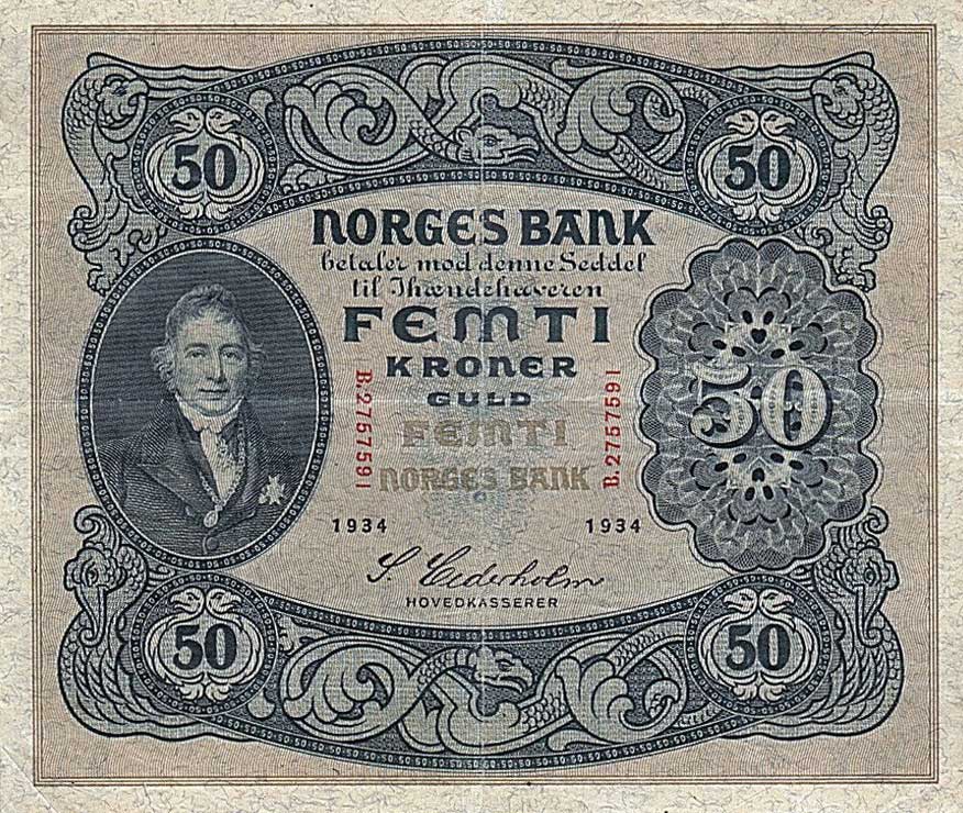 Front of Norway p9c2: 50 Kroner from 1929