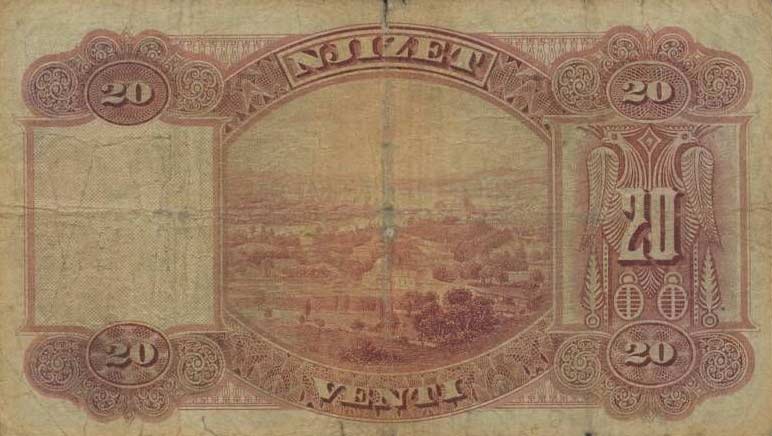 Back of Albania p12a: 20 Franka Ari from 1945