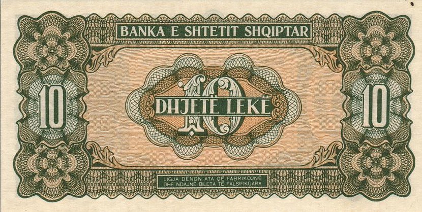 Back of Albania p19: 10 Leke from 1947