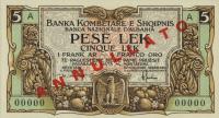 p1s from Albania: 5 Leke from 1925