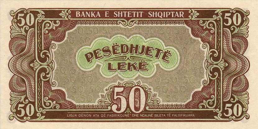 Back of Albania p20: 50 Leke from 1947