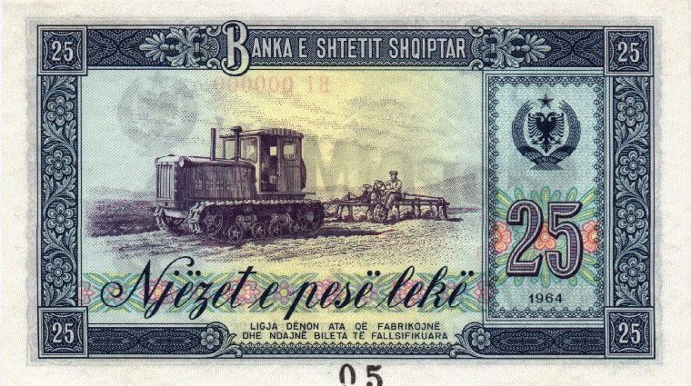 Back of Albania p37s: 25 Leke from 1964