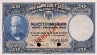 p3s from Albania: 20 Franka Ari from 1926