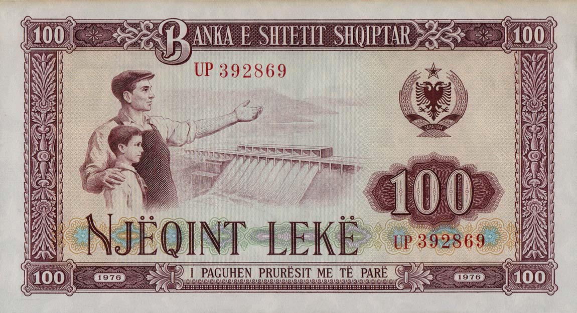 Front of Albania p46b: 100 Leke from 1976