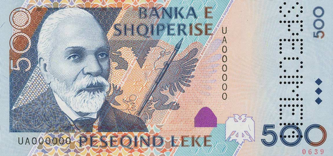 Front of Albania p68s: 500 Leke from 2001