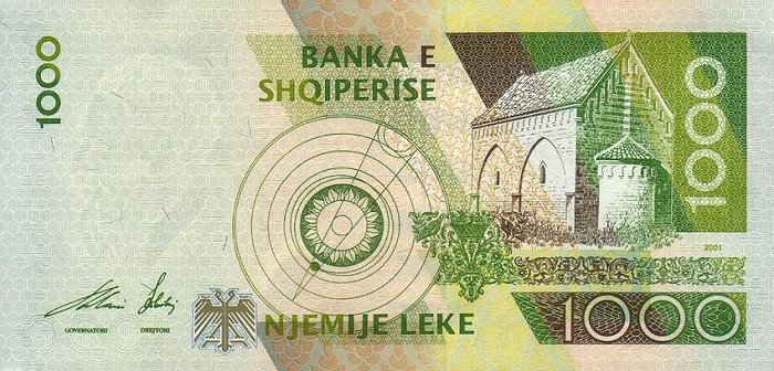 Back of Albania p69a: 1000 Leke from 2001