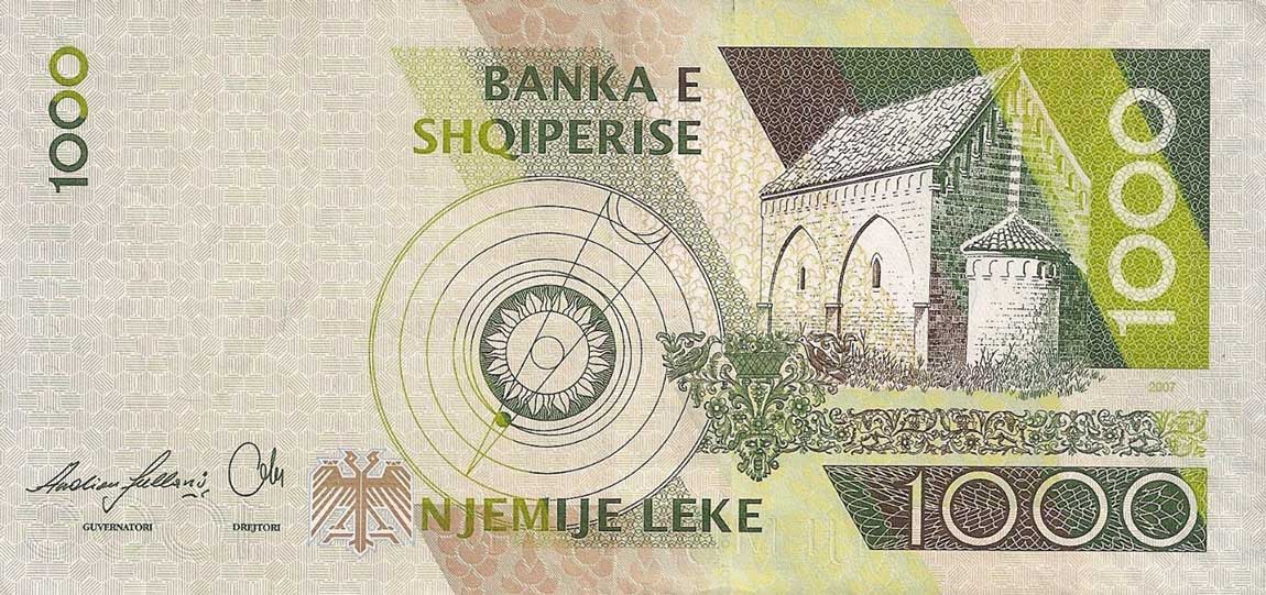 Back of Albania p73a: 1000 Leke from 2007