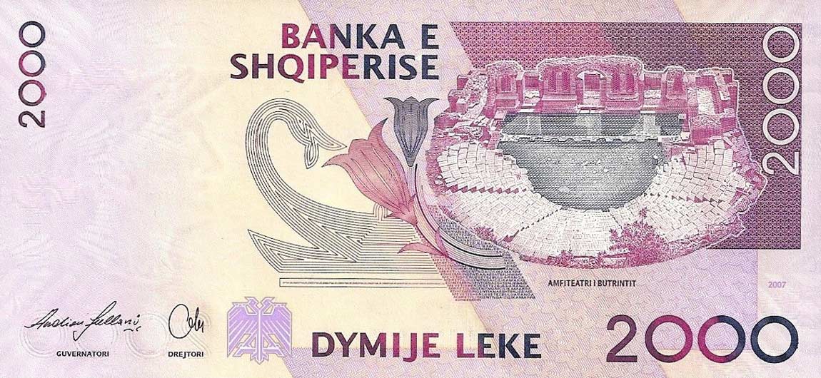 Back of Albania p74a: 2000 Leke from 2007