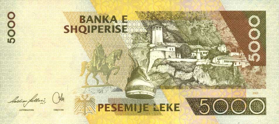 Back of Albania p75a: 5000 Leke from 2007