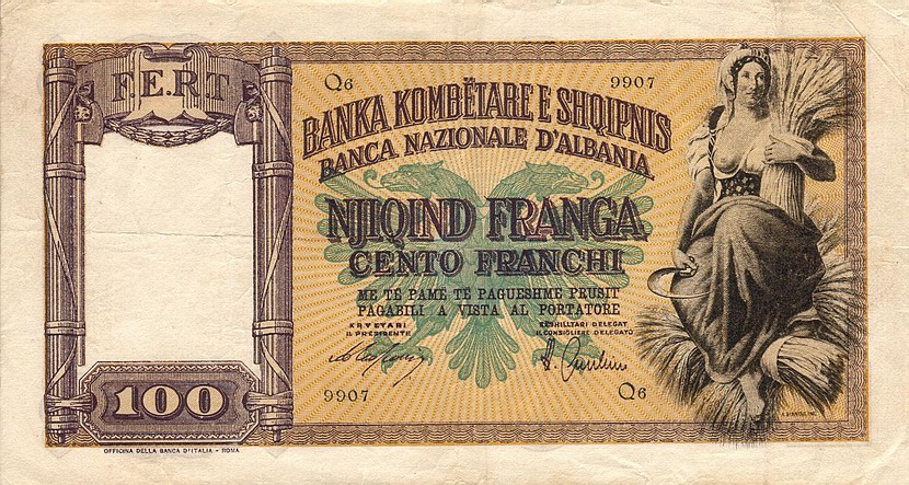 Front of Albania p8: 100 Franga from 1940