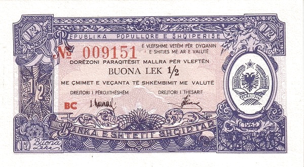 Front of Albania pFX23: 0.5 Lek from 1965