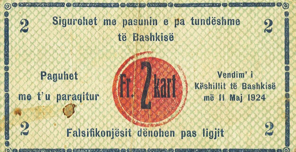Back of Albania pS185: 2 Franga Karte from 1924