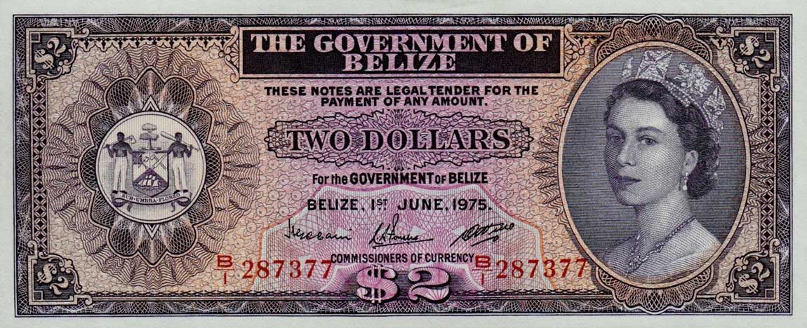 Front of Belize p34b: 2 Dollars from 1975