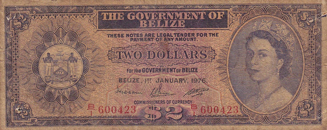 Front of Belize p34c: 2 Dollars from 1976