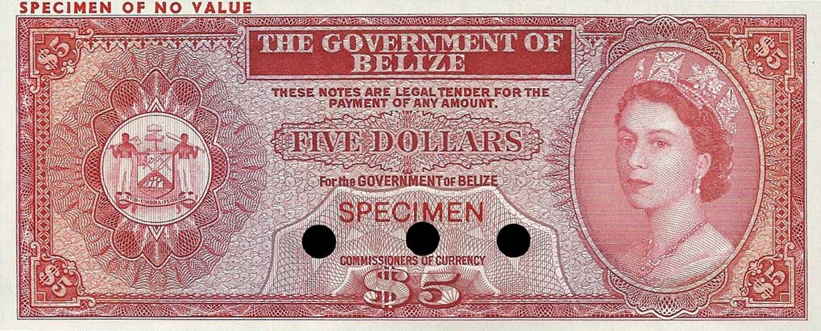 Front of Belize p35ct: 5 Dollars from 1975