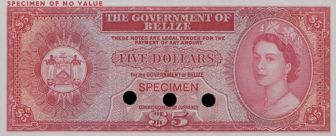 Front of Belize p35s: 5 Dollars from 1975