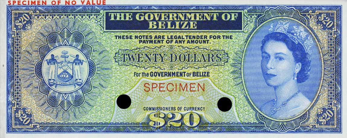 Front of Belize p37ct: 20 Dollars from 1974