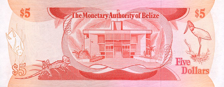 Back of Belize p39a: 5 Dollars from 1980