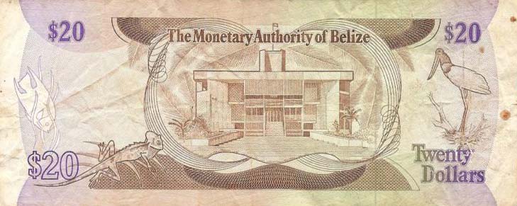 Back of Belize p41a: 20 Dollars from 1980