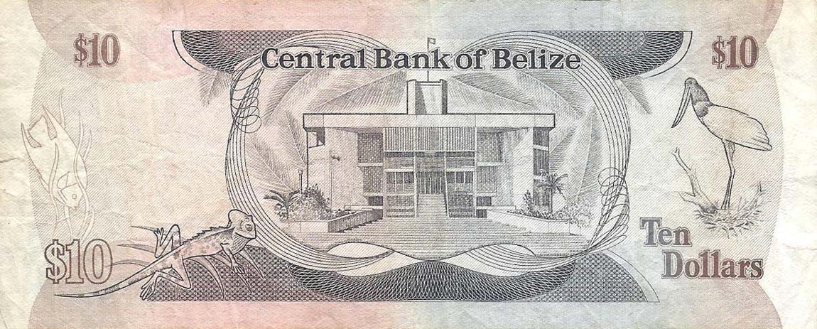 Back of Belize p44a: 10 Dollars from 1983
