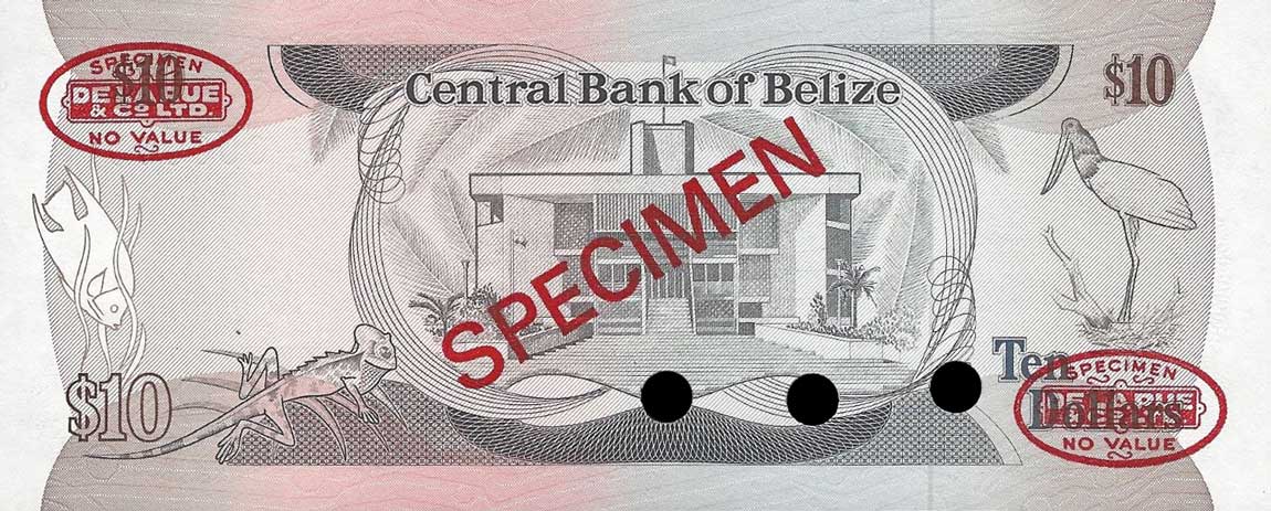 Back of Belize p44s: 10 Dollars from 1983