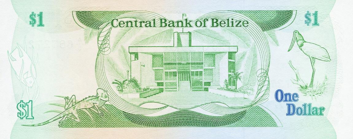 Back of Belize p46b: 1 Dollar from 1986