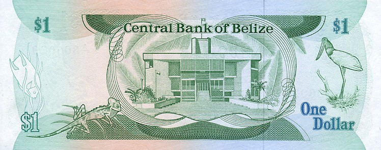 Back of Belize p46c: 1 Dollar from 1987