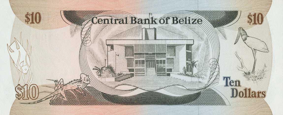 Back of Belize p48a: 10 Dollars from 1987