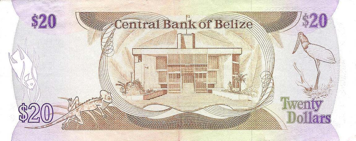 Back of Belize p49a: 20 Dollars from 1987