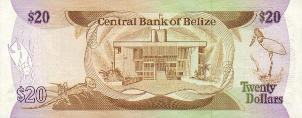 Back of Belize p49b: 20 Dollars from 1987