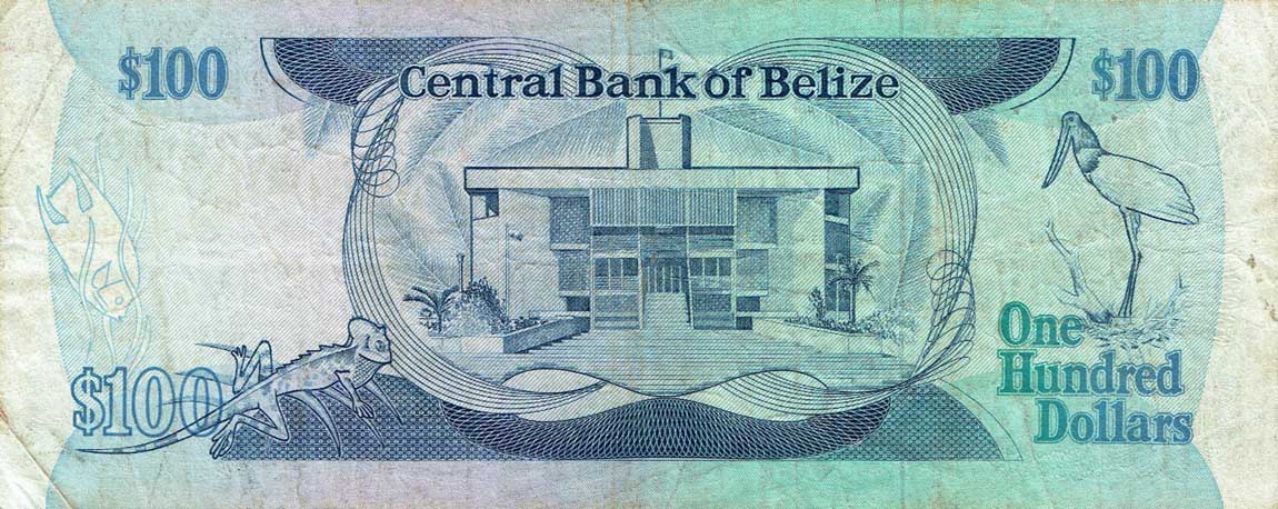Back of Belize p50b: 100 Dollars from 1989