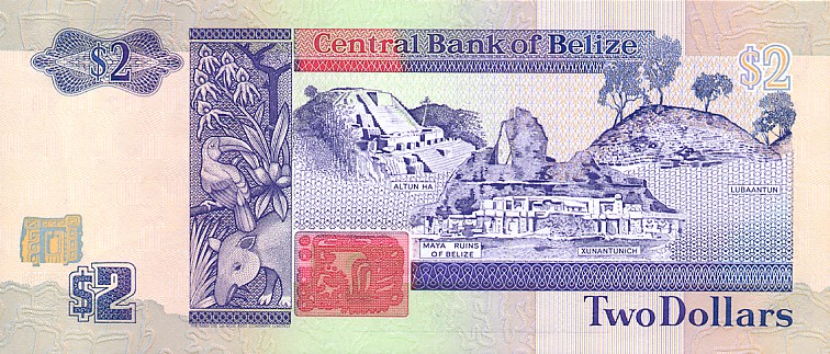 Back of Belize p52b: 2 Dollars from 1991