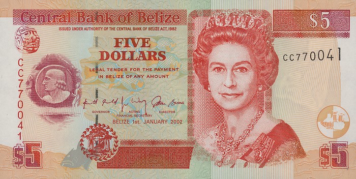 Front of Belize p61b: 5 Dollars from 2002