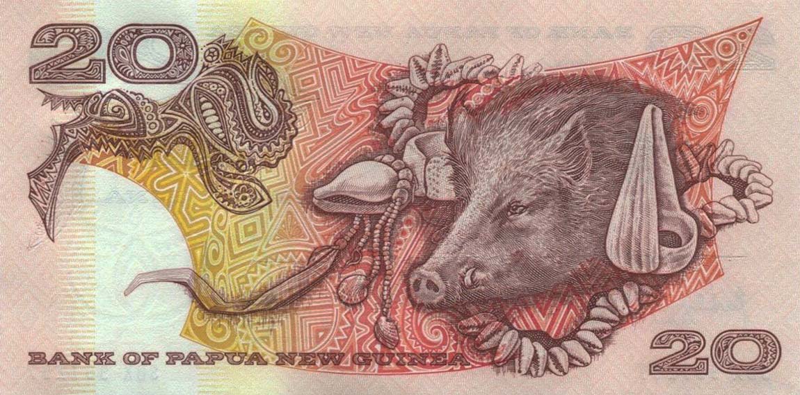 Back of Papua New Guinea p10c: 20 Kina from 1981