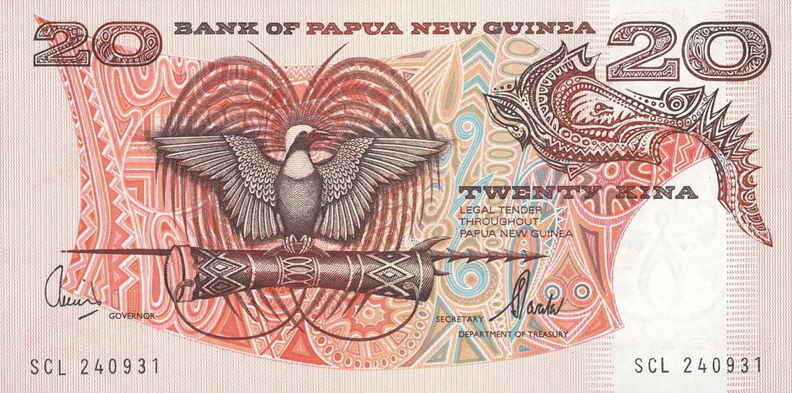Front of Papua New Guinea p10d: 20 Kina from 1981