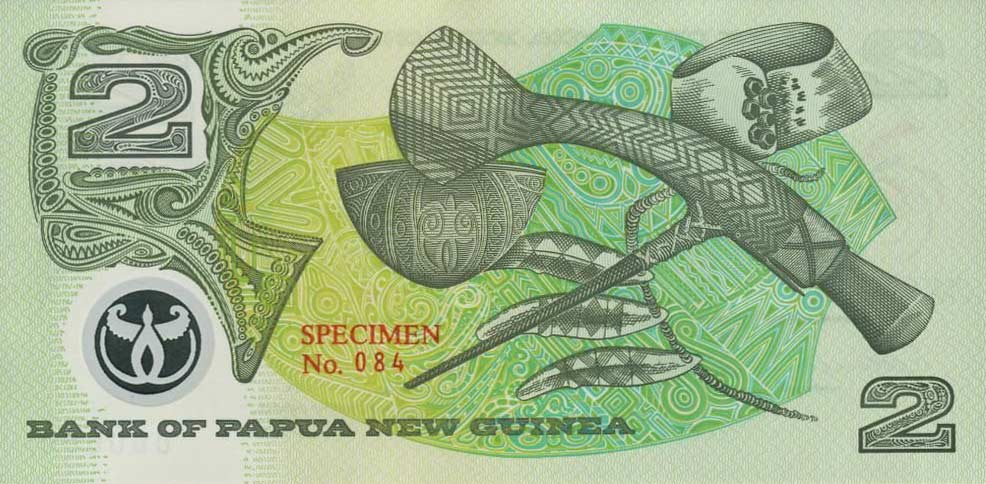 Back of Papua New Guinea p12s: 2 Kina from 1991