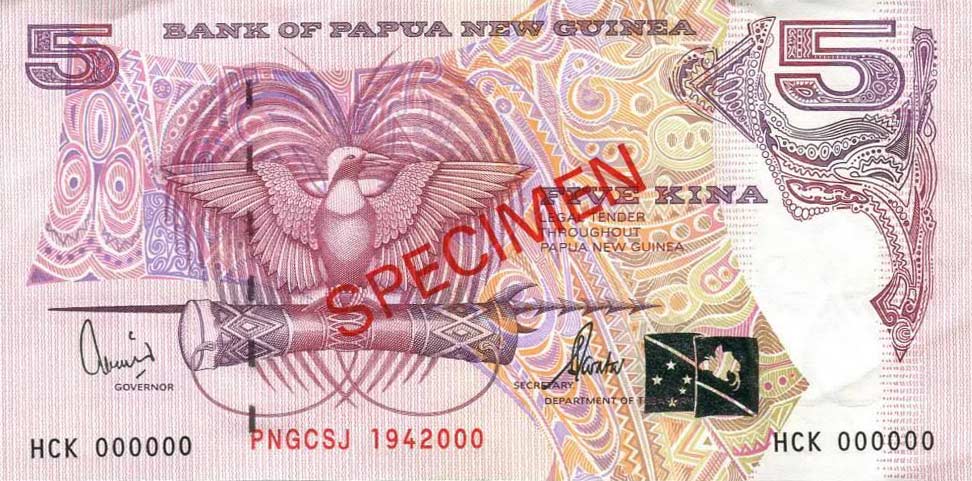 Front of Papua New Guinea p20s: 5 Kina from 2000