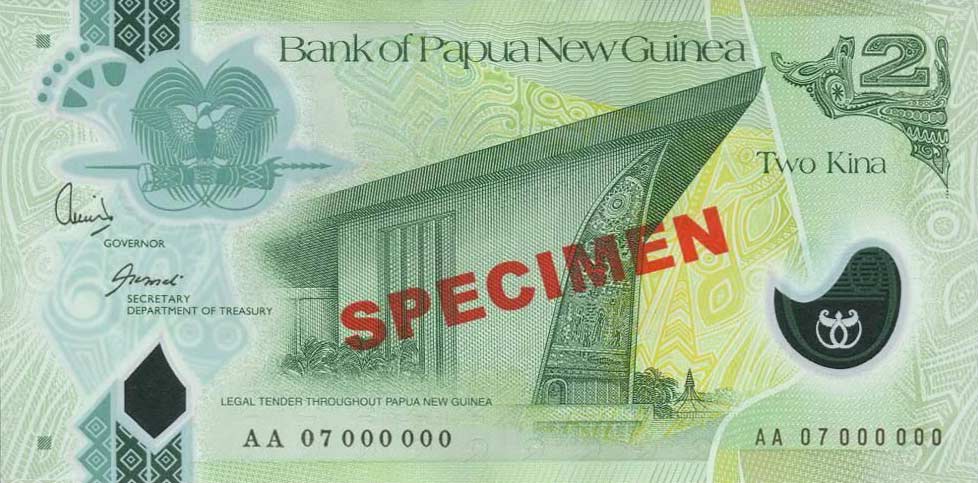 Front of Papua New Guinea p28s: 2 Kina from 2007