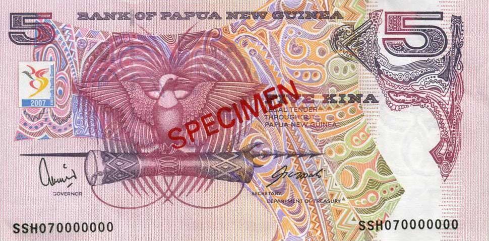 Front of Papua New Guinea p34s: 5 Kina from 2007