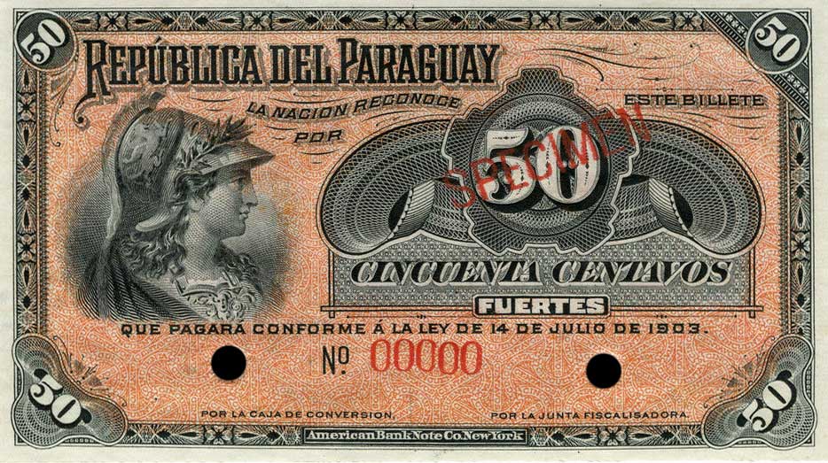 Front of Paraguay p105s2: 50 Centavos from 1903