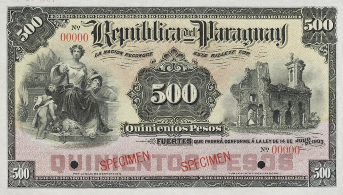 Front of Paraguay p114s1: 500 Pesos from 1903