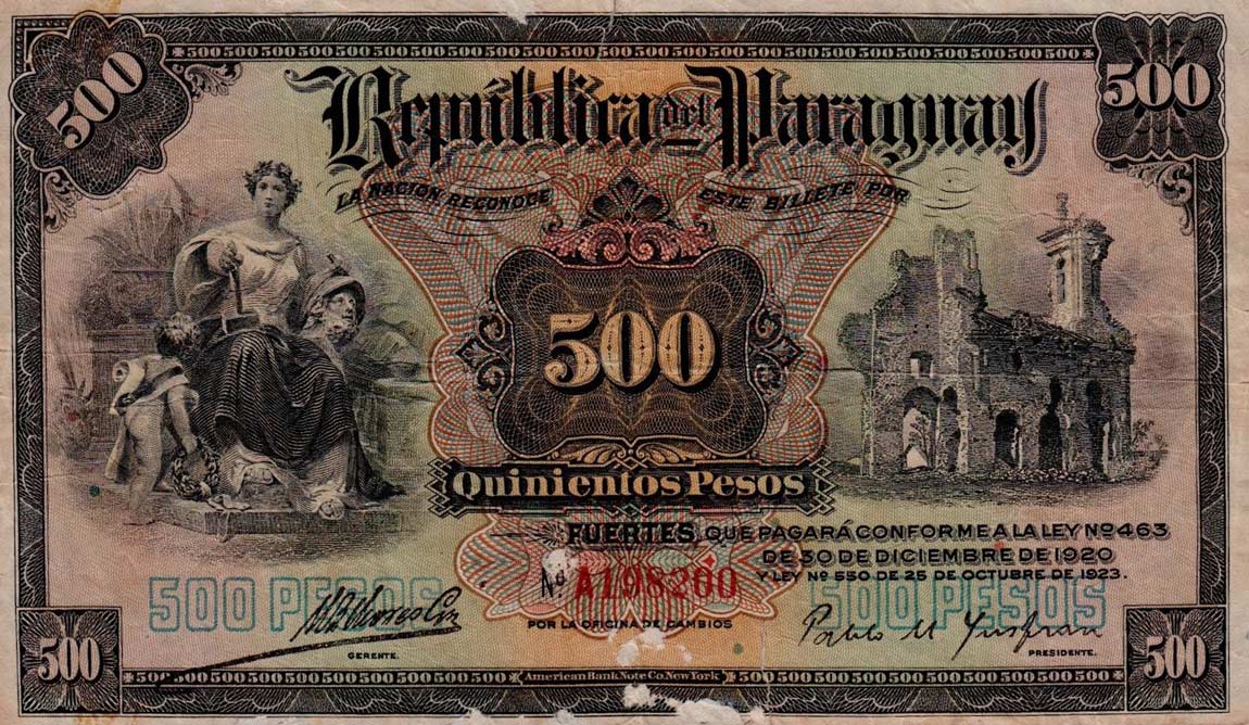 Front of Paraguay p154a: 500 Pesos from 1920