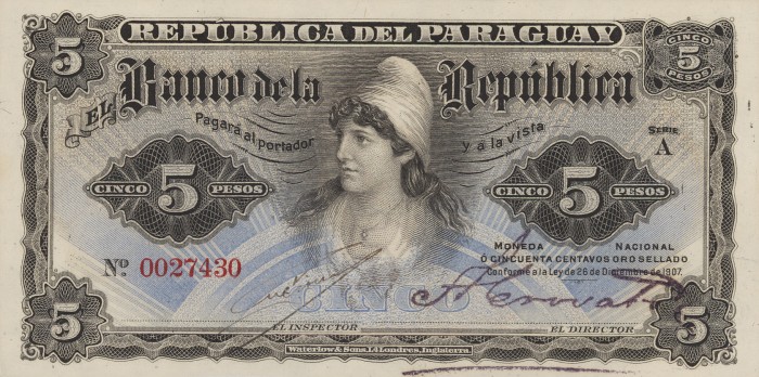 Front of Paraguay p156: 5 Pesos from 1907
