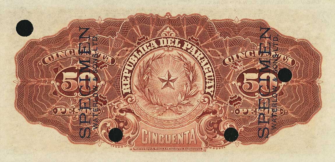 Back of Paraguay p158s: 50 Pesos from 1907