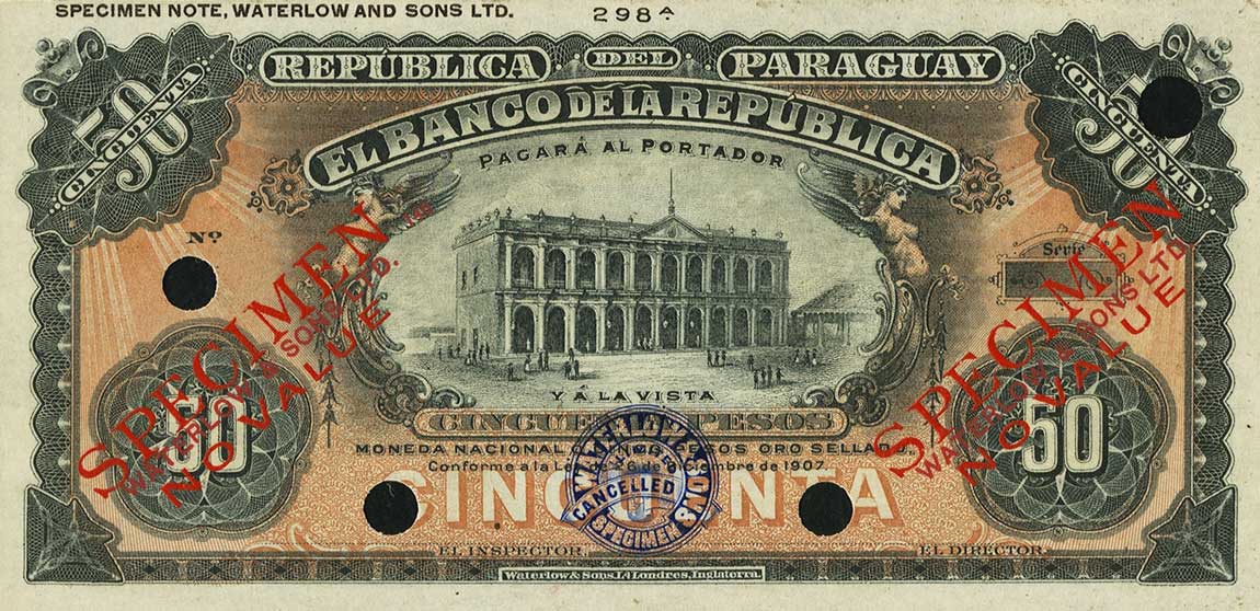 Front of Paraguay p158s: 50 Pesos from 1907